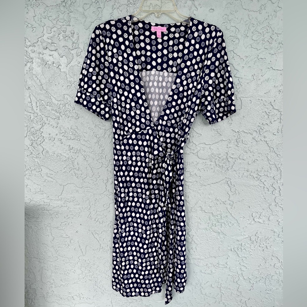 Lilly Pulitzer Citrus-dot Navy Blue and White Wrap Dress
